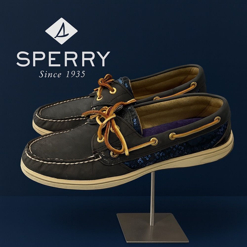 Sperry Top-Sider Bluefish Navy Sequin Boat Shoes 9